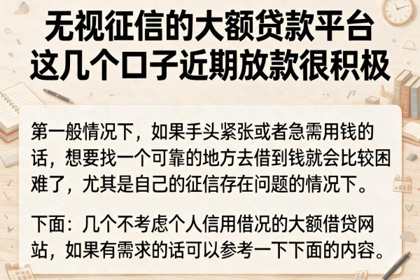 无视征信的大额贷款平台，这几个口子近期放款很积极