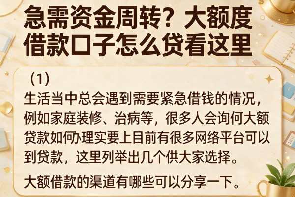 急需资金周转?大额度借款口子怎么贷看这里