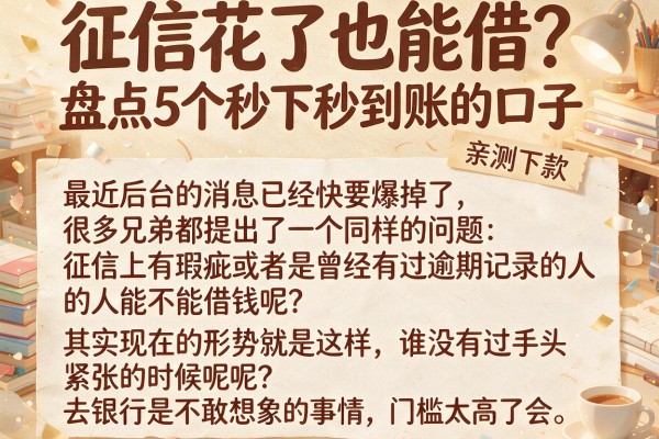 征信花了也能借？盘点5个秒下秒到账的口子，亲测下款稳