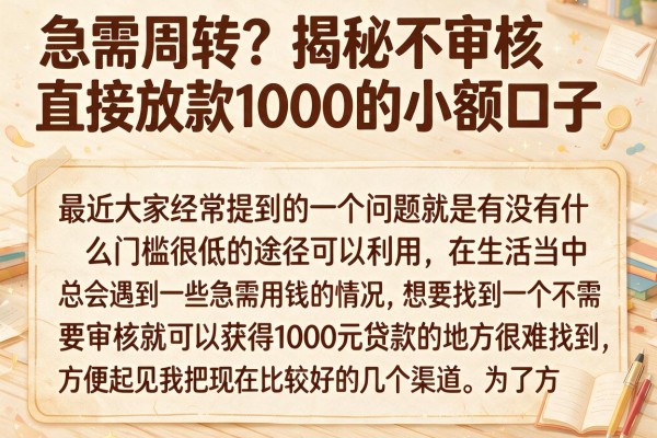 急需周转？揭秘不审核直接放款1000的小额口子