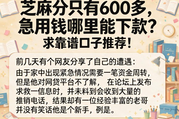 芝麻分只有600多，急用钱哪里能下款？求靠谱口子推荐！