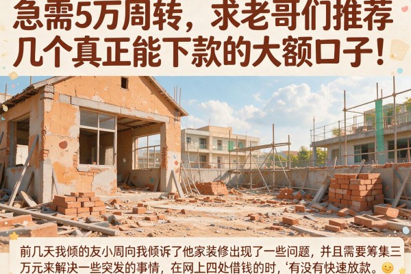 急需5万周转，求老哥们推荐几个真正能下款的大额口子！