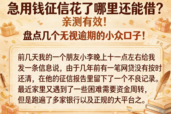 急用钱征信花了哪里还能借？盘点几个无视逾期的小众口子，亲测有效！
