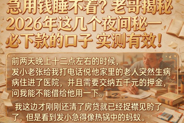 急用钱睡不着？老哥揭秘2026年这几个夜间必下款的口子，实测有效！