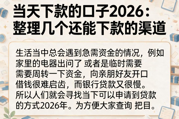 当天下款的口子2026:整理几个还能下款的渠道