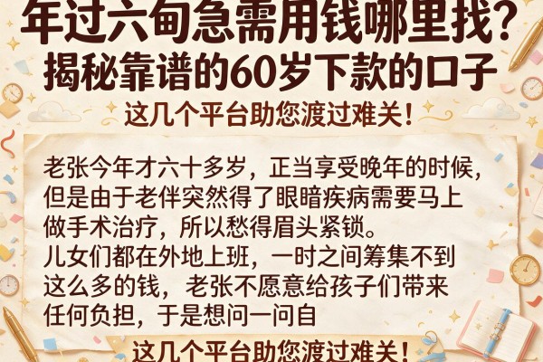 年过六旬急需用钱哪里找？揭秘靠谱的60岁下款的口子，这几个平台助您渡过难关！