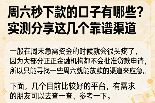 周六秒下款的口子有哪些？实测分享这几个靠谱渠道