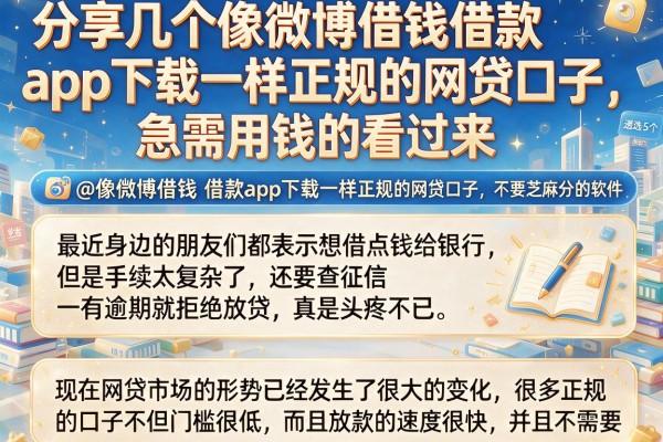 分享几个像微博借钱借款app下载一样正规的网贷口子，急需用钱的看过来@像微博借钱‌借款app下载一样正规的网贷口子，遴选5个金融创新秒下不要芝麻分的软件
