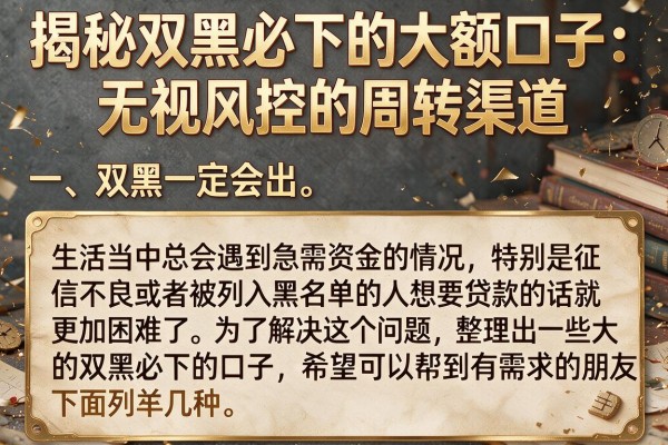 揭秘双黑必下的大额口子：无视风控的周转渠道