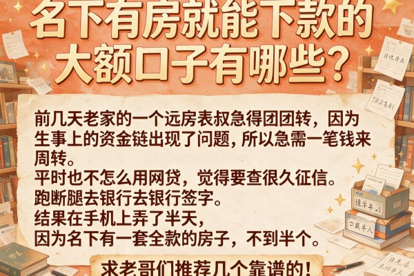 名下有房就能下款的大额口子有哪些？求老哥们推荐几个靠谱的！