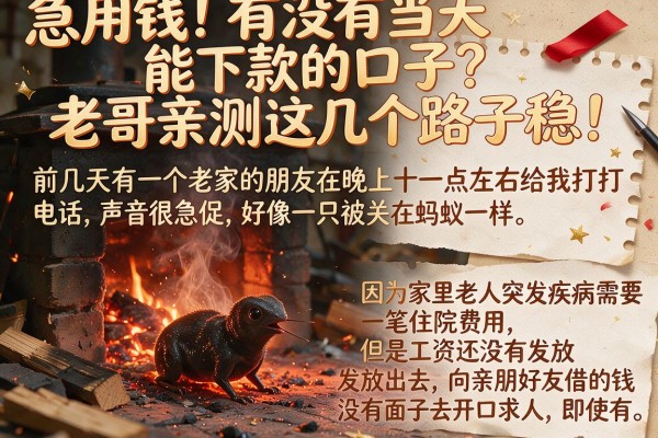急用钱！有没有当天能下款的口子？老哥亲测这几个路子稳！
