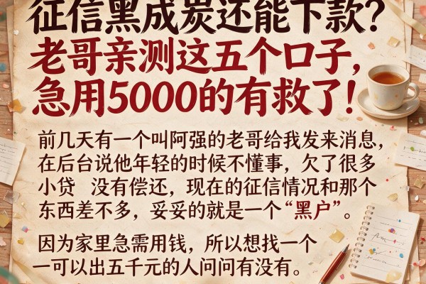 征信黑成炭还能下款？老哥亲测这五个口子，急用5000的有救了！