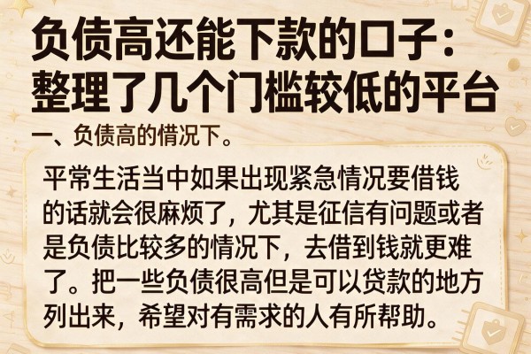 负债高还能下款的口子：整理了几个门槛较低的平台