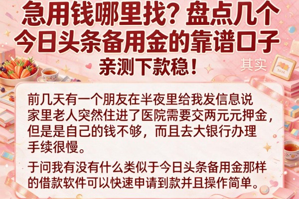 急用钱哪里找？盘点几个类似今日头条备用金的靠谱口子，亲测下款稳！