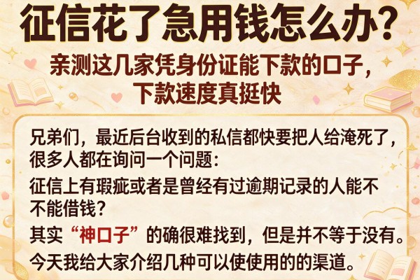 征信花了急用钱怎么办？亲测这几家凭身份证能下款的口子，下款速度真挺快