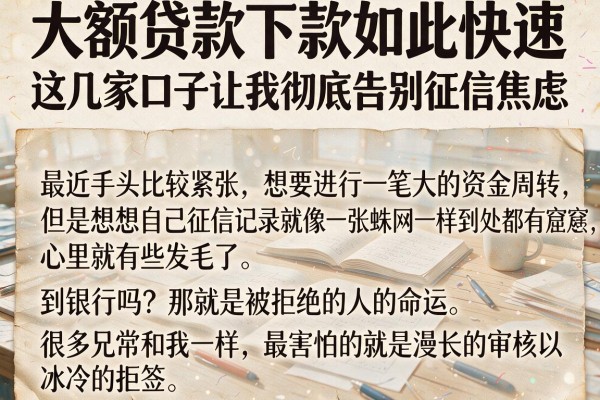 大额贷款下款如此快速，这几家口子让我彻底告别征信焦虑