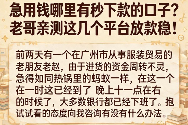 急用钱哪里有秒下款的口子？老哥亲测这几个平台放款稳！
