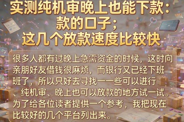 实测纯机审晚上也能下款的口子，这几个放款速度比较快