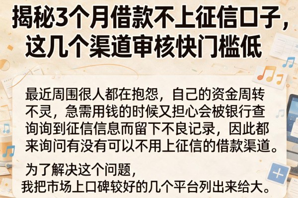 揭秘3个月借款不上征信口子，这几个渠道审核快门槛低