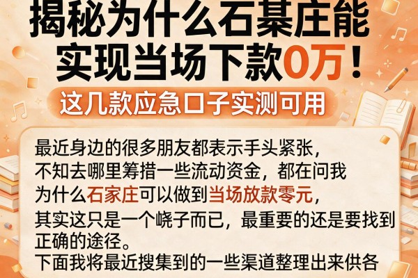 揭秘为什么石家庄能实现当场下款0万，这几款应急口子实测可用