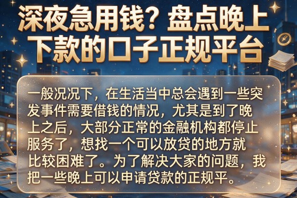 深夜急用钱？盘点晚上下款的口子正规平台低门槛