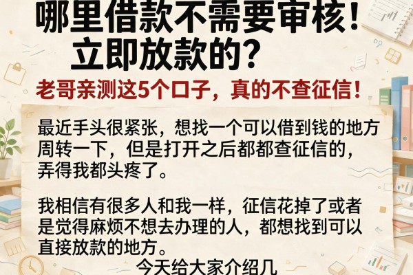 哪里借款不需要审核立即放款的？老哥亲测这5个口子，真的不查征信！