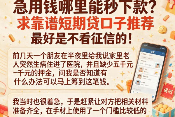 急用钱哪里能秒下款？求靠谱短期贷口子推荐，最好是不看征信的！