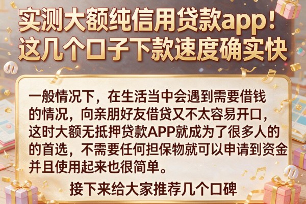 实测大额纯信用贷款app：这几个口子下款速度确实快