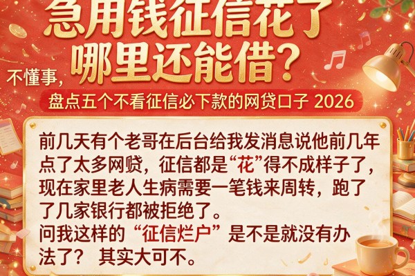 急用钱征信花了哪里还能借？盘点五个不看征信必下款的网贷口子2026