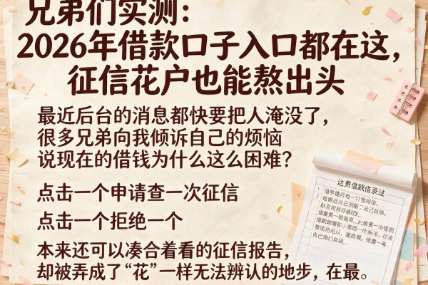 兄弟们实测：2026年借款口子入口都在这，征信花户也能熬出头