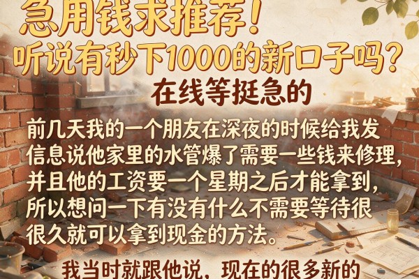 急用钱求推荐！听说有秒下1000的新口子吗？在线等挺急的