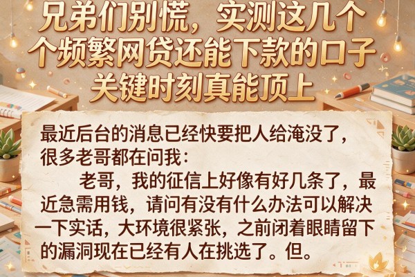 兄弟们别慌，实测这几个频繁网贷还能下款的口子，关键时刻真能顶上