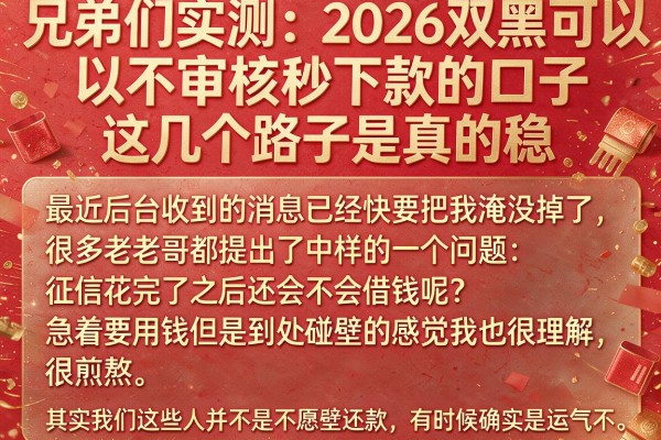 兄弟们实测：2026双黑可以不审核秒下款的口子，这几个路子是真的稳