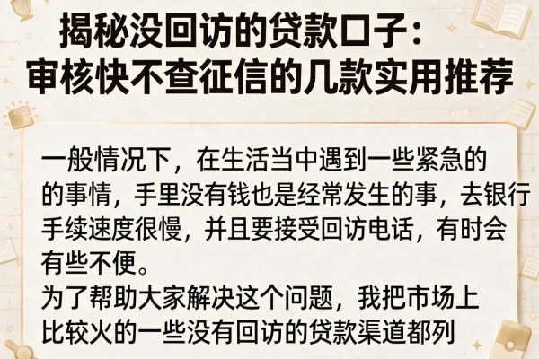 揭秘没回访的贷款口子：审核快不查征信的几款实用推荐