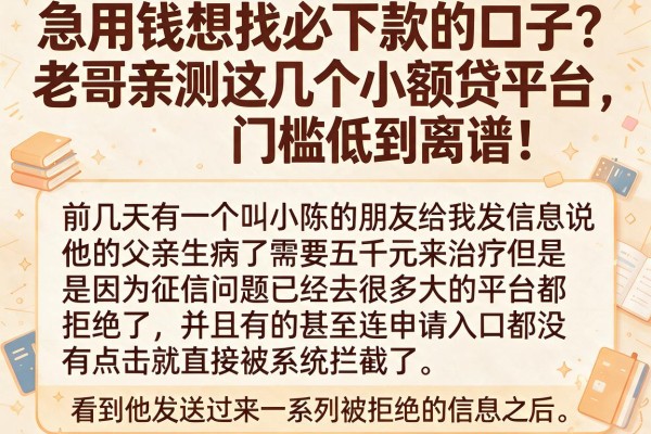 急用钱想找必下款的口子？老哥亲测这几个小额贷平台，门槛低到离谱！