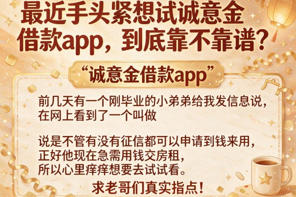 最近手头紧想试诚意金借款app，到底靠不靠谱？求老哥们真实指点！