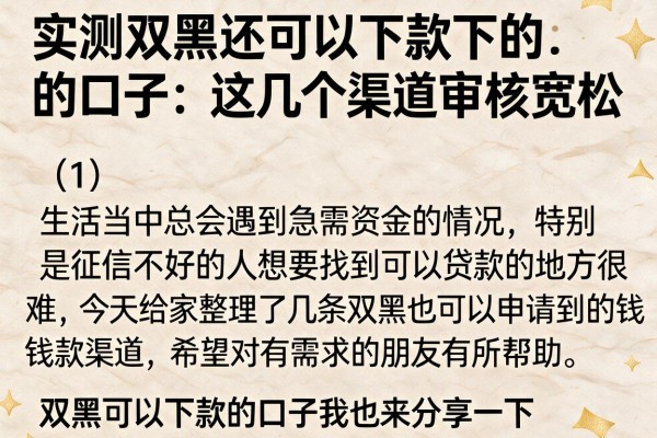 实测双黑还可以下款下的口子，这几个渠道审核宽松