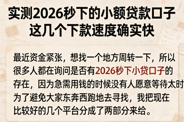 实测2026秒下的小额贷款口子，这几个下款速度确实快