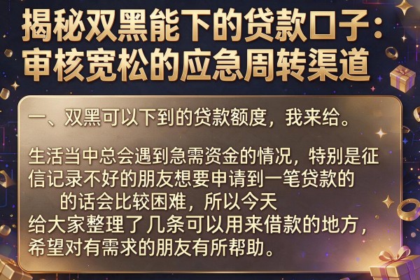 揭秘双黑能下的贷款口子：审核宽松的应急周转渠道