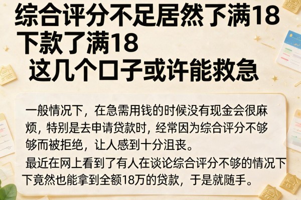 综合评分不足居然下款了满18，这几个口子或许能救急