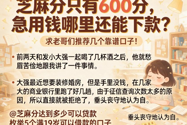 芝麻分只有600分，急用钱哪里还能下款？求老哥们推荐几个靠谱口子！@芝麻分达到多少可以贷款，枚举5个满19岁可以借款的口子