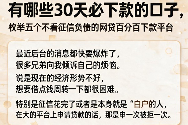 有哪些30天必下款的口子，枚举五个不看征信负债的网贷百分百下款平台