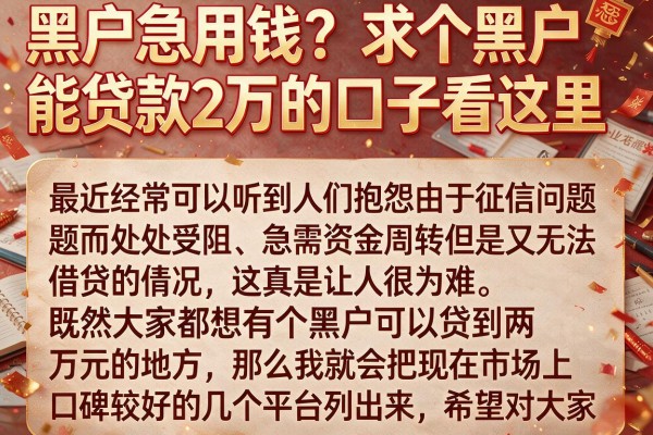 黑户急用钱？求个黑户能贷款2万的口子看这里