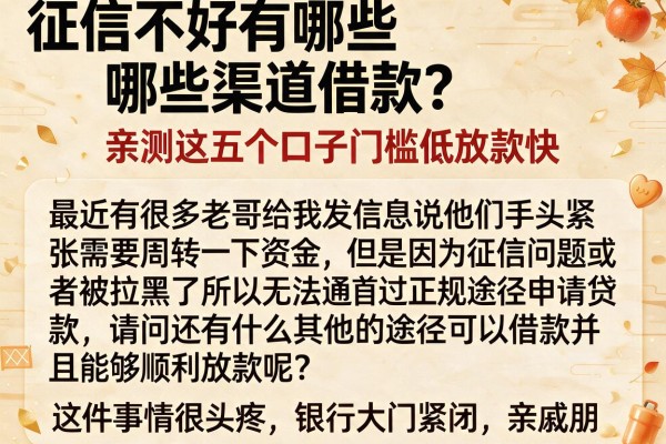 征信不好有哪些渠道借款？亲测这五个口子门槛低放款快