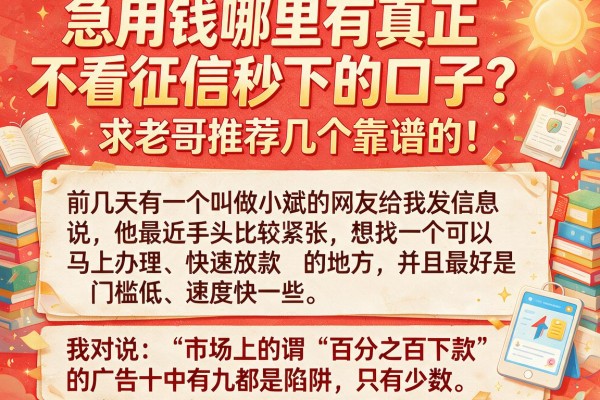 急用钱哪里有真正不看征信秒下的口子？求老哥推荐几个靠谱的！