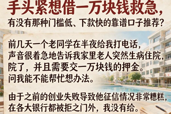 手头紧想借一万块钱救急，有没有那种门槛低、下款快的靠谱口子推荐？