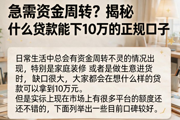 急需资金周转？揭秘什么贷款能下10万的正规口子