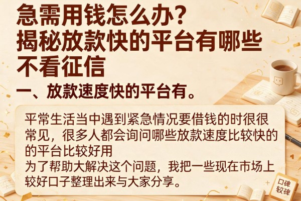 急需用钱怎么办？揭秘放款快的平台有哪些不看征信