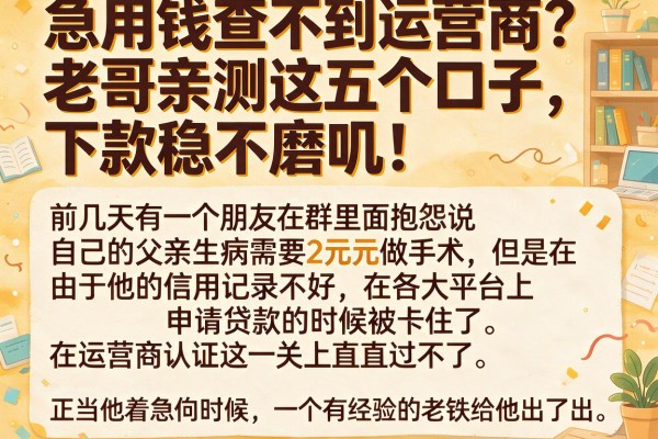急用钱查不到运营商？老哥亲测这五个口子，下款稳不磨叽！
