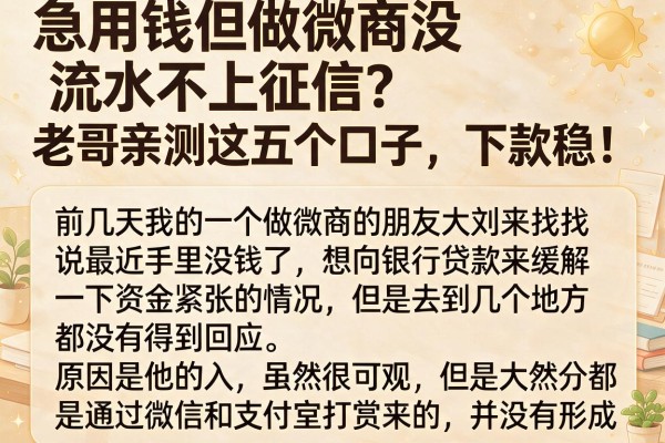 急用钱但做微商没流水不上征信？老哥亲测这五个口子，下款稳！
